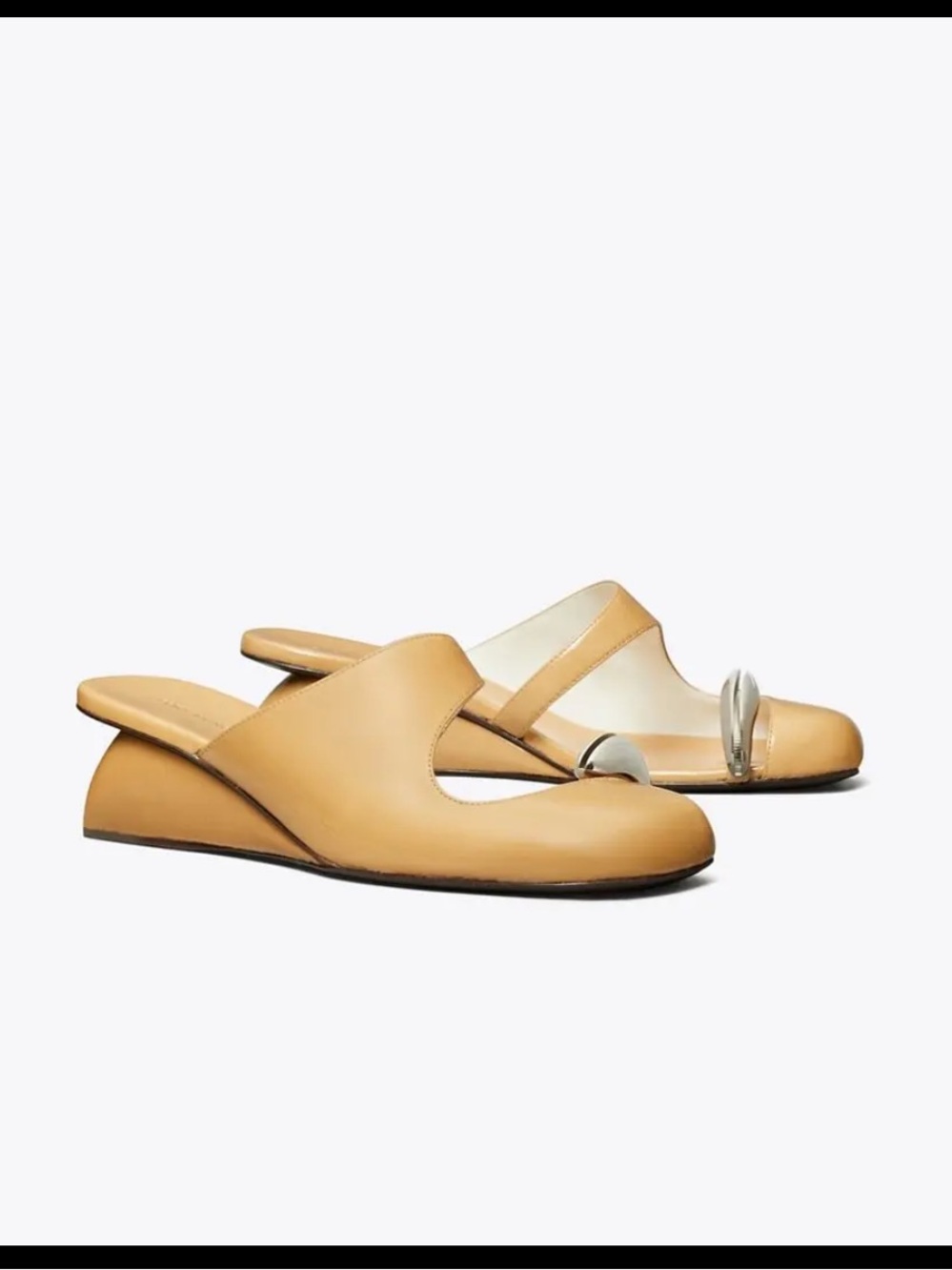 Tory Burch Pierced Wedges Cantucci & Silver Leather Tan Slip-Ons mules shoes 7.5 - Picture 8 of 11